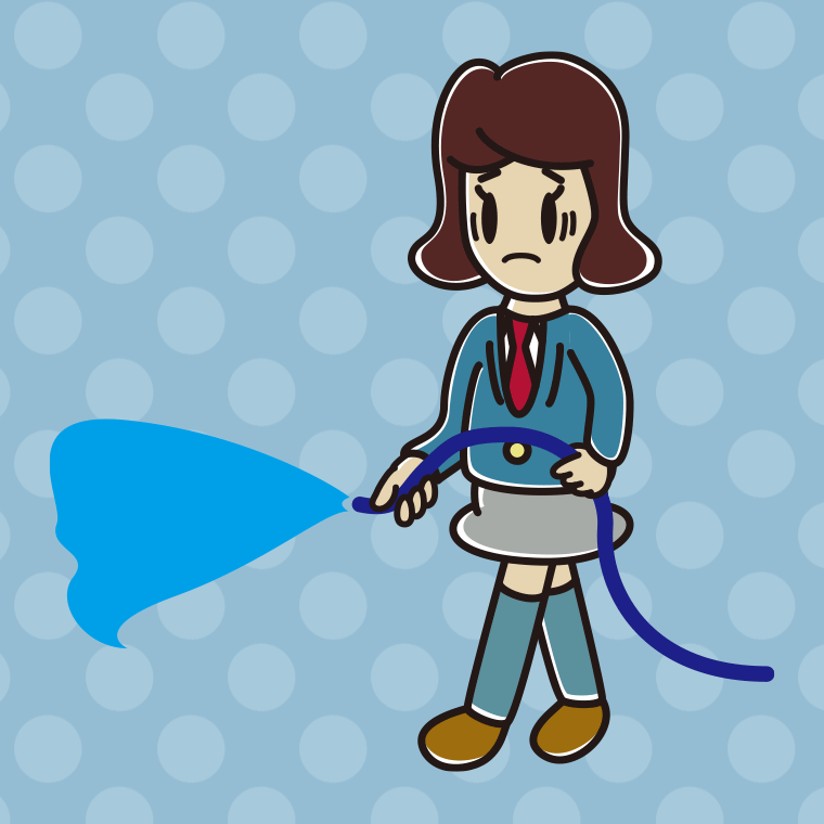 水まきで困る女子高校生のイラスト【色、背景あり】PNG