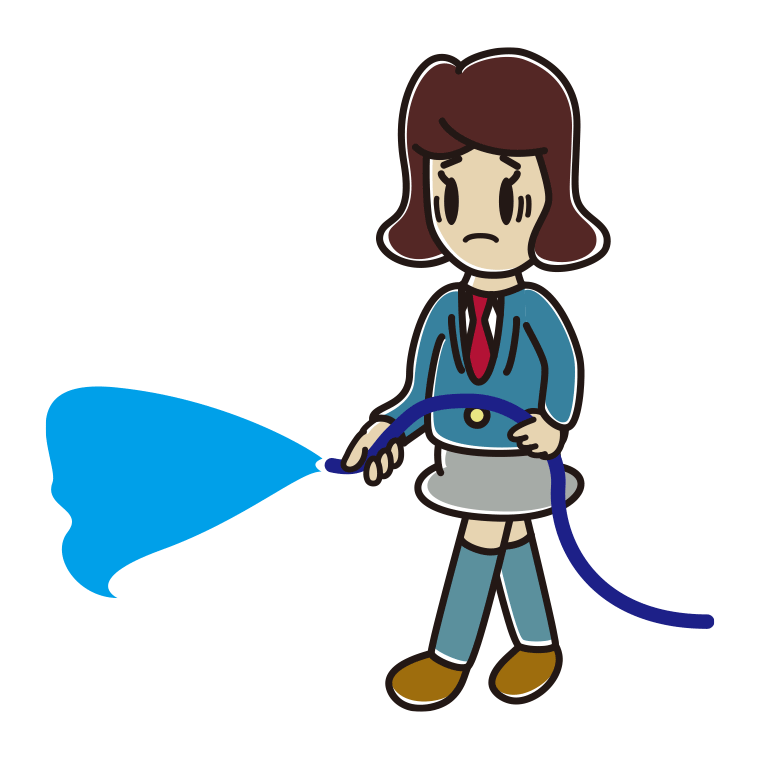水まきで困る女子高校生のイラスト【色あり、背景なし】透過PNG