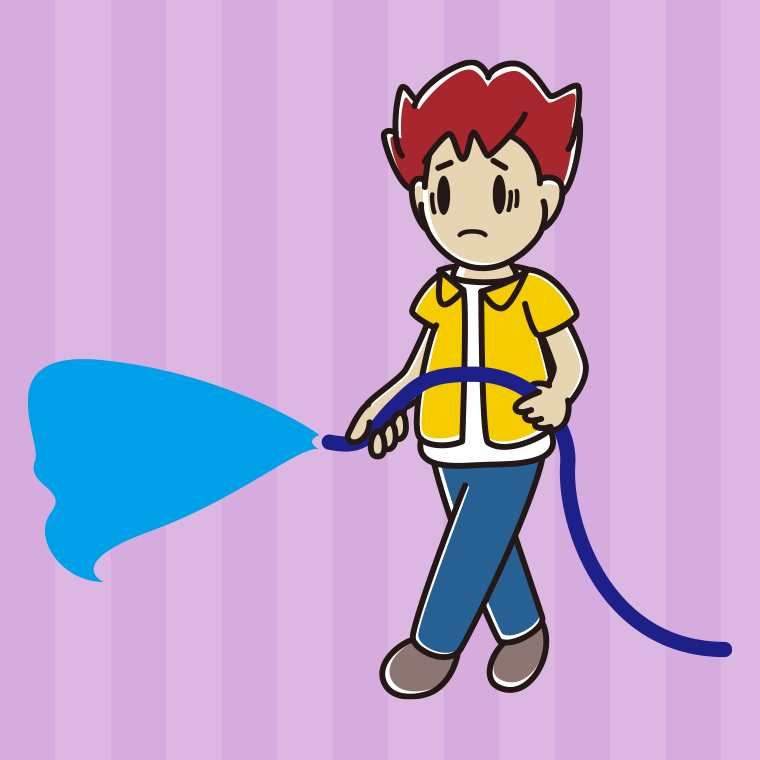 水まきで困る男子大学生のイラスト【色、背景あり】PNG