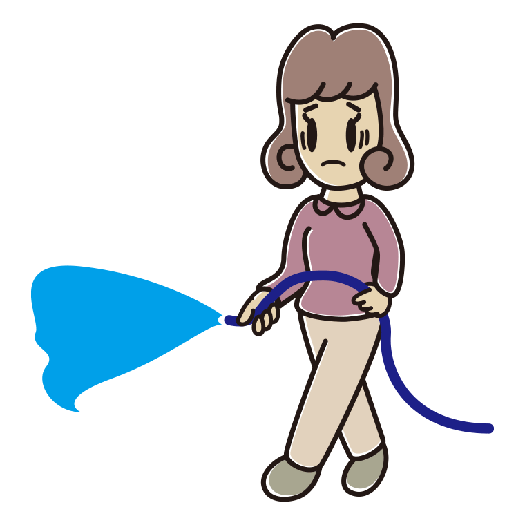 水まきで困る女子大学生のイラスト【色あり、背景なし】透過PNG