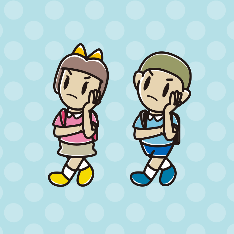 通学中に考える新小学一年生のイラスト【色、背景あり】PNG