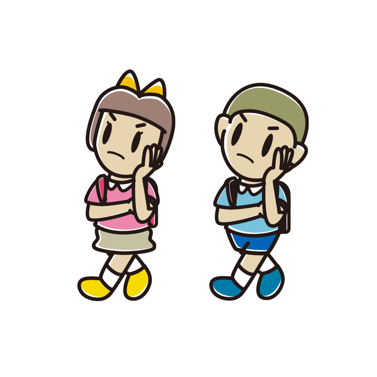 通学中に考える新小学一年生のイラスト【色あり、背景なし】透過PNG
