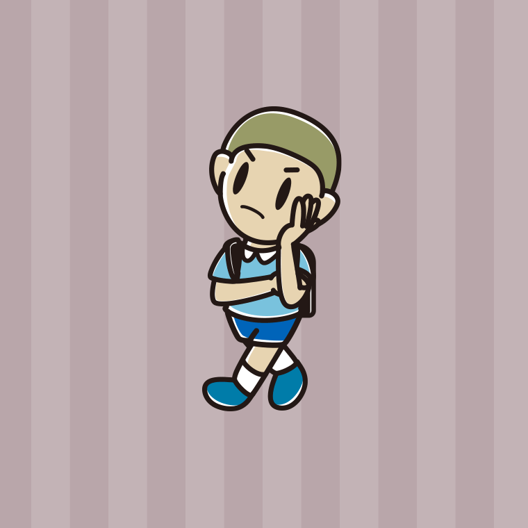 通学中に考える新小学一年生男子のイラスト【色、背景あり】PNG