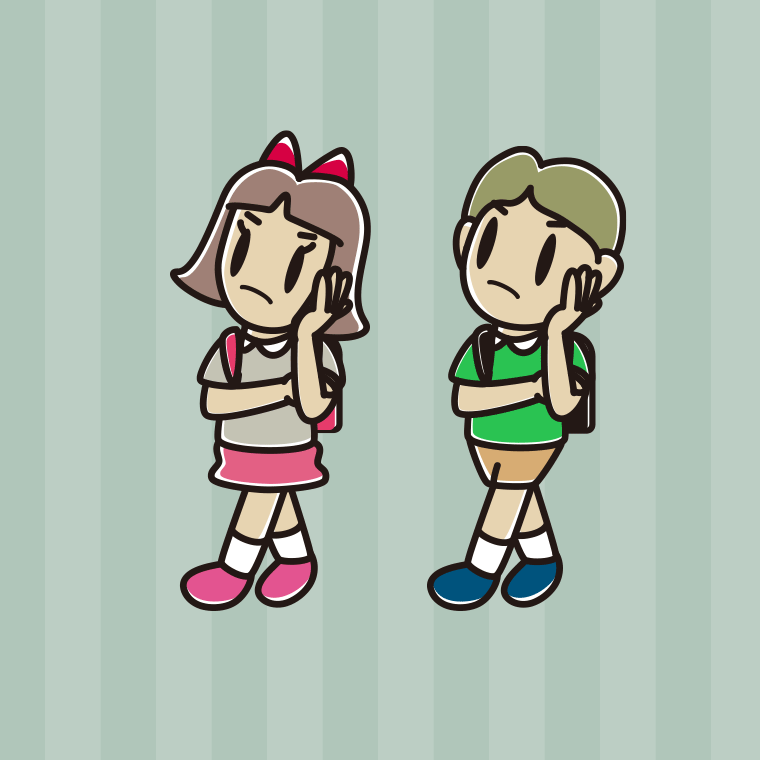 通学中に考える小学生のイラスト【色、背景あり】PNG