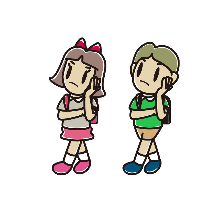 通学中に考える小学生のイラスト【色あり、背景なし】透過PNG