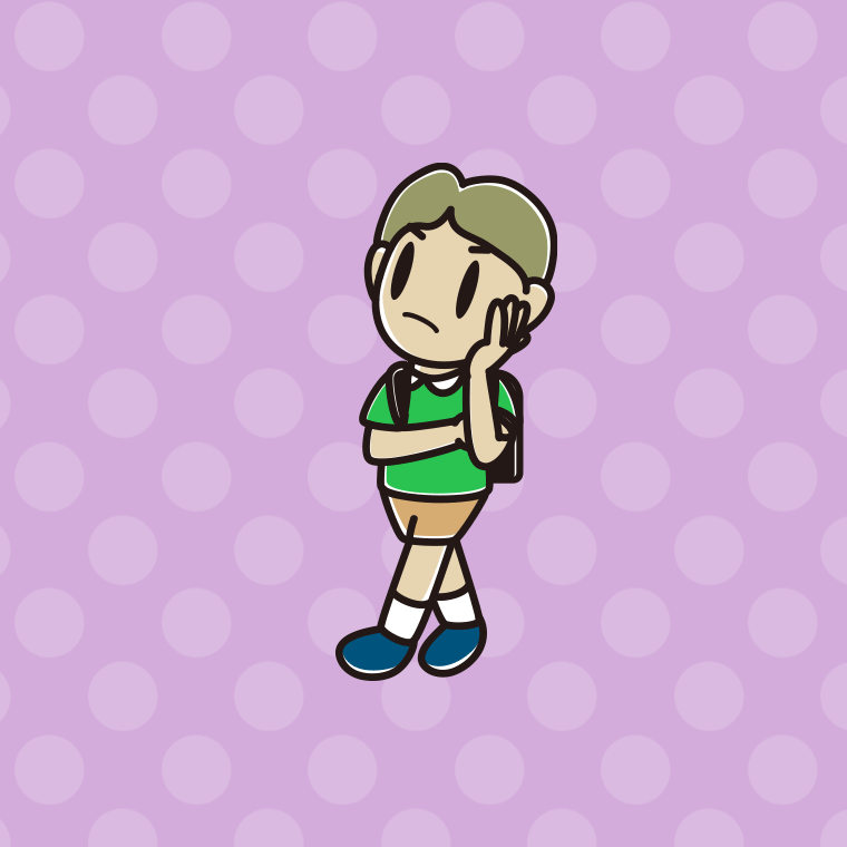 通学中に考える小学生男子のイラスト【色、背景あり】PNG