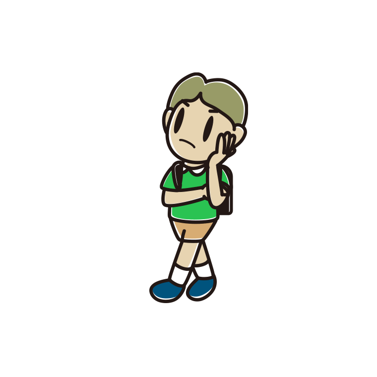 通学中に考える小学生男子のイラスト【色あり、背景なし】透過PNG