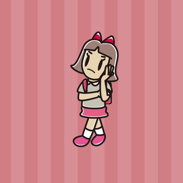 通学中に考える小学生女子のイラスト【色、背景あり】PNG