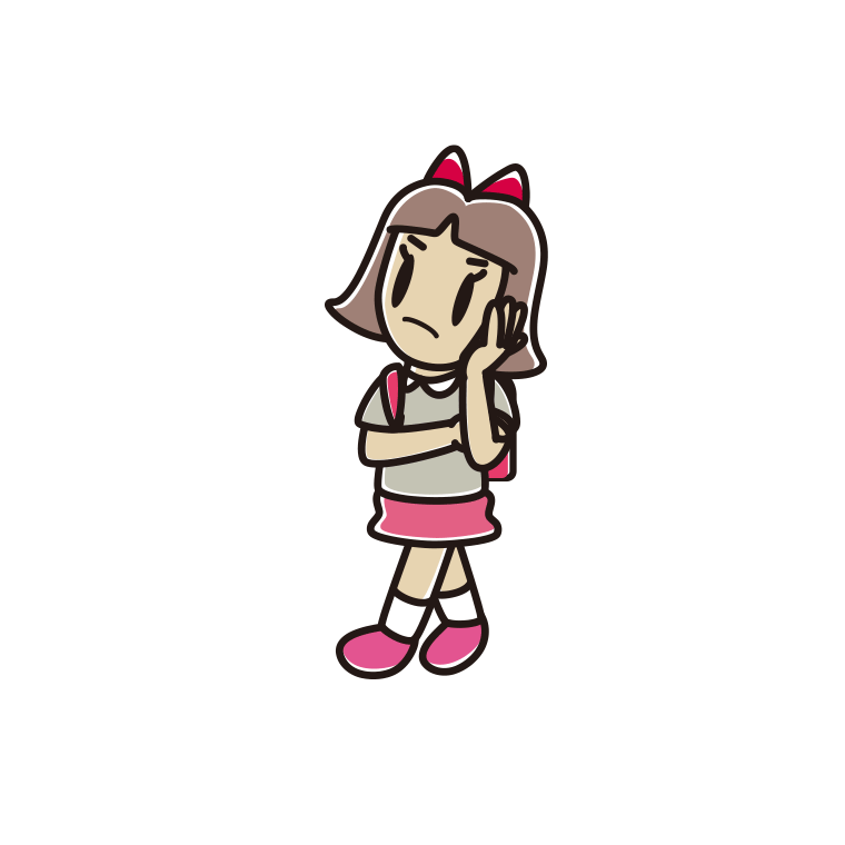 通学中に考える小学生女子のイラスト【色あり、背景なし】透過PNG