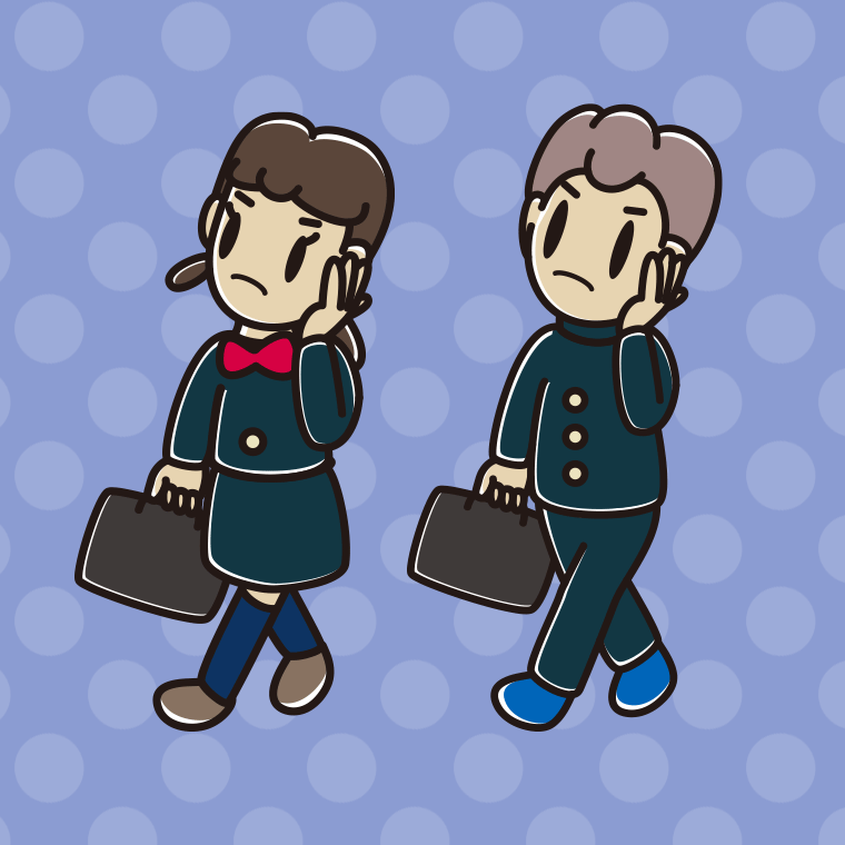通学中に考える中学生のイラスト【色、背景あり】PNG
