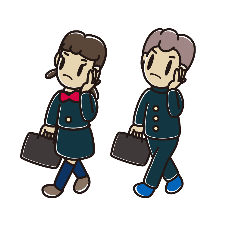通学中に考える中学生のイラスト【色あり、背景なし】透過PNG
