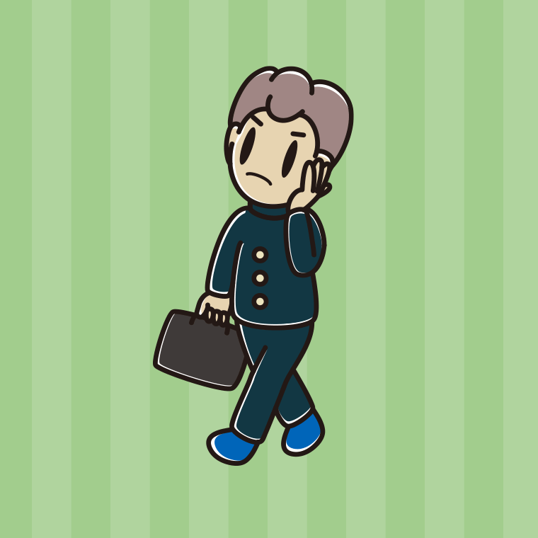 通学中に考える男子中学生のイラスト【色、背景あり】PNG