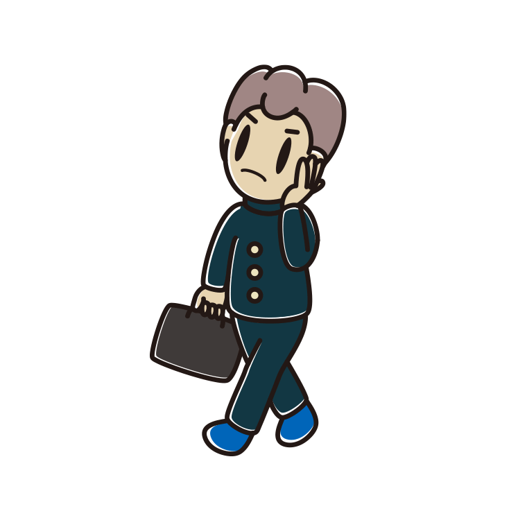 通学中に考える男子中学生のイラスト【色あり、背景なし】透過PNG
