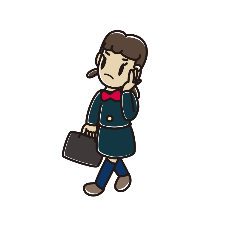 通学中に考える女子中学生のイラスト【色あり、背景なし】透過PNG