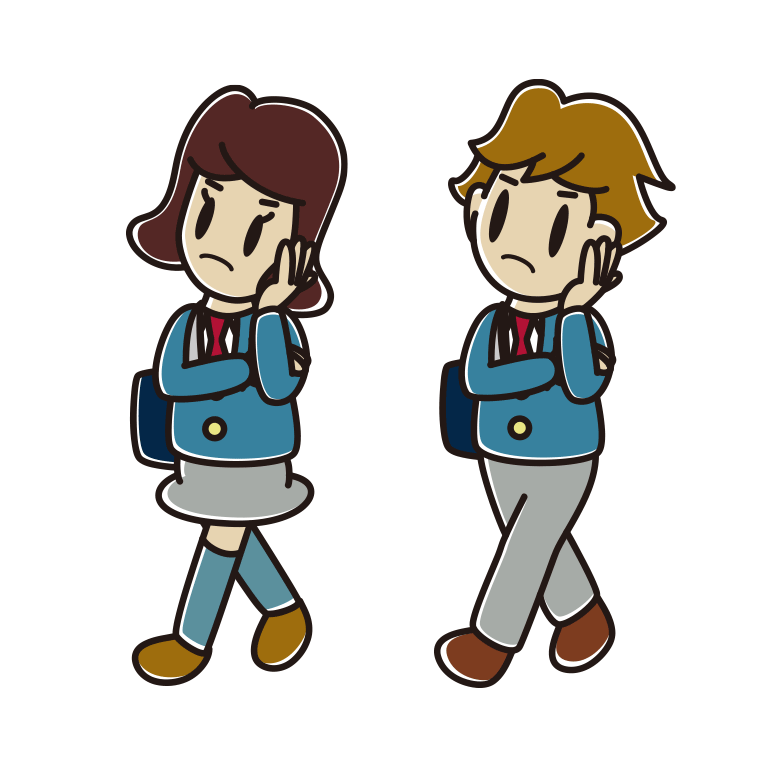通学中に考える高校生のイラスト【色あり、背景なし】透過PNG