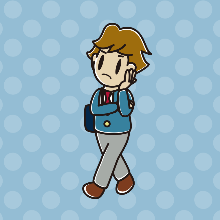 通学中に考える男子高校生のイラスト【色、背景あり】PNG
