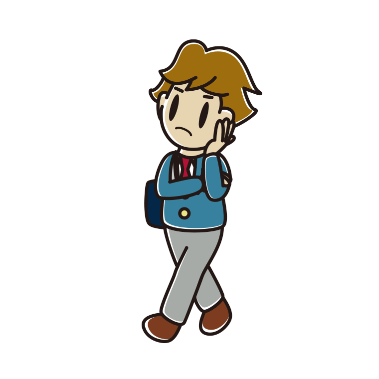 通学中に考える男子高校生のイラスト【色あり、背景なし】透過PNG