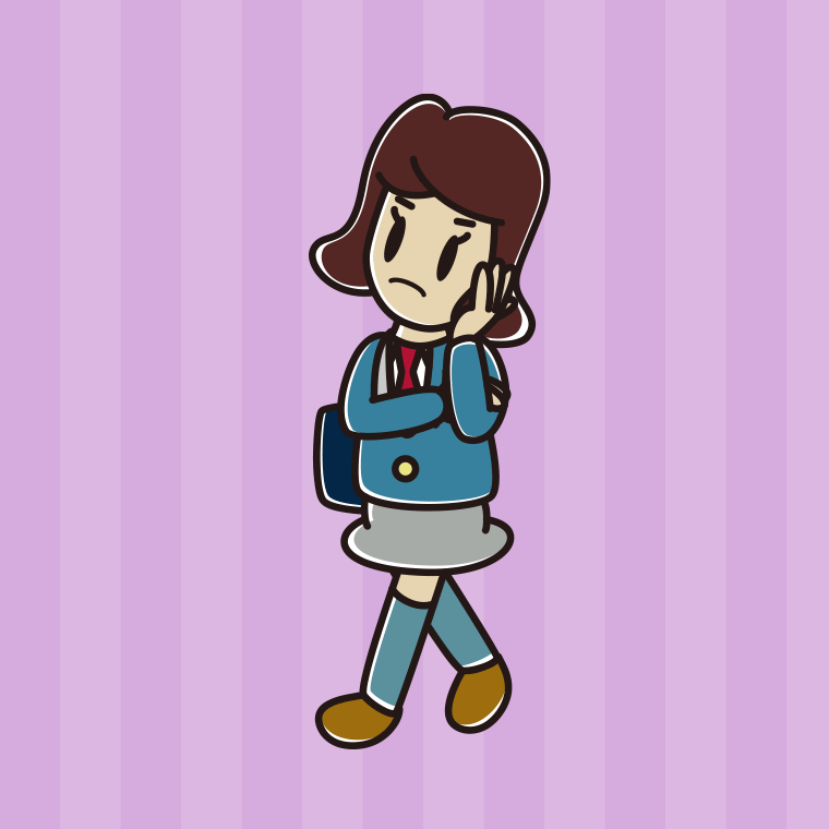 通学中に考える女子高校生のイラスト【色、背景あり】PNG