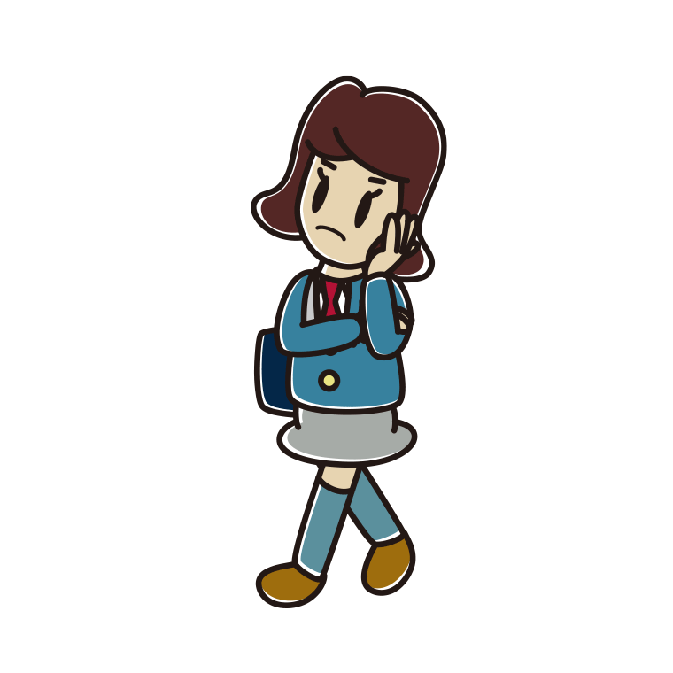 通学中に考える女子高校生のイラスト【色あり、背景なし】透過PNG