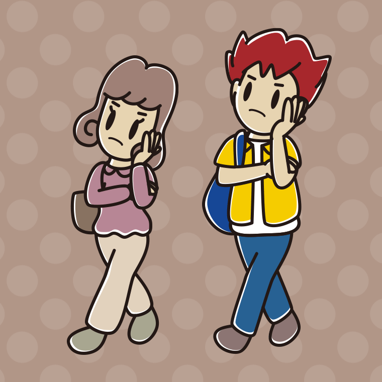通学中に考える大学生のイラスト【色、背景あり】PNG