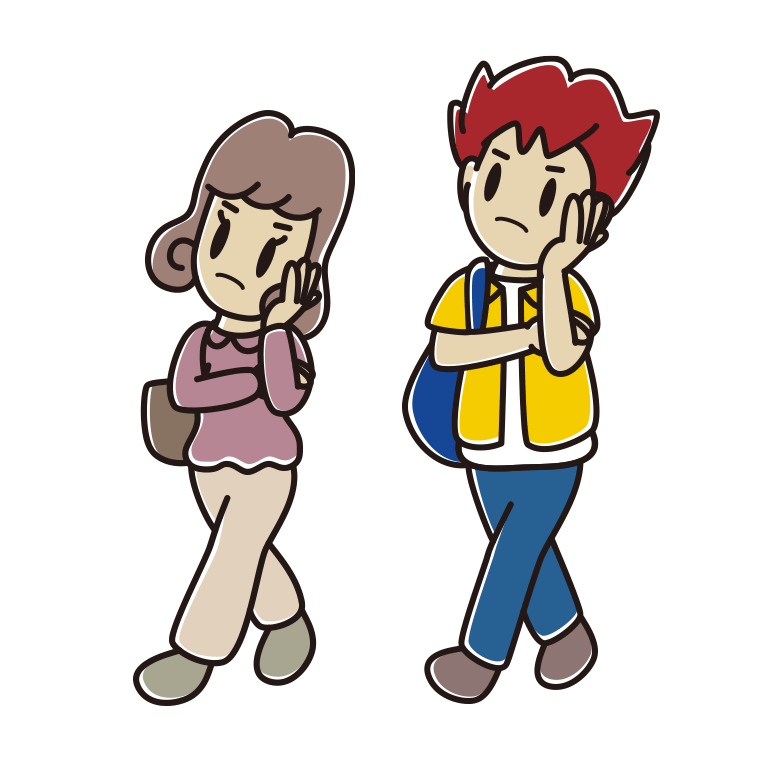 通学中に考える大学生のイラスト【色あり、背景なし】透過PNG