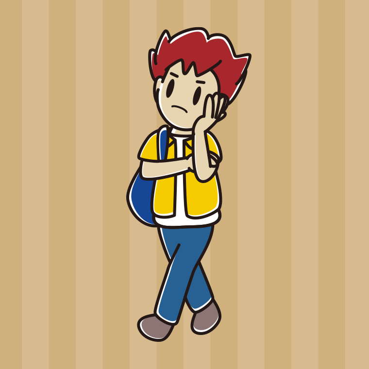 通学中に考える男子大学生のイラスト【色、背景あり】PNG