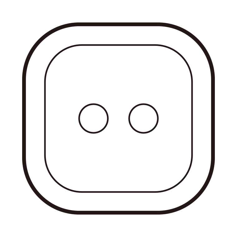 ボタンのイラスト08（四角型・2つ穴）【線のみ】透過PNG