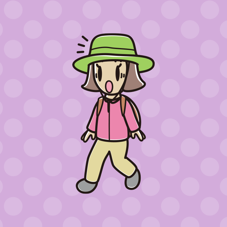ハイキング中に驚く小学生女子のイラスト【色、背景あり】PNG