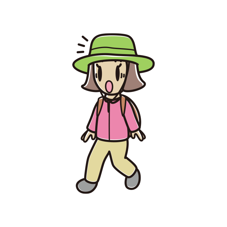 ハイキング中に驚く小学生女子のイラスト【色あり、背景なし】透過PNG