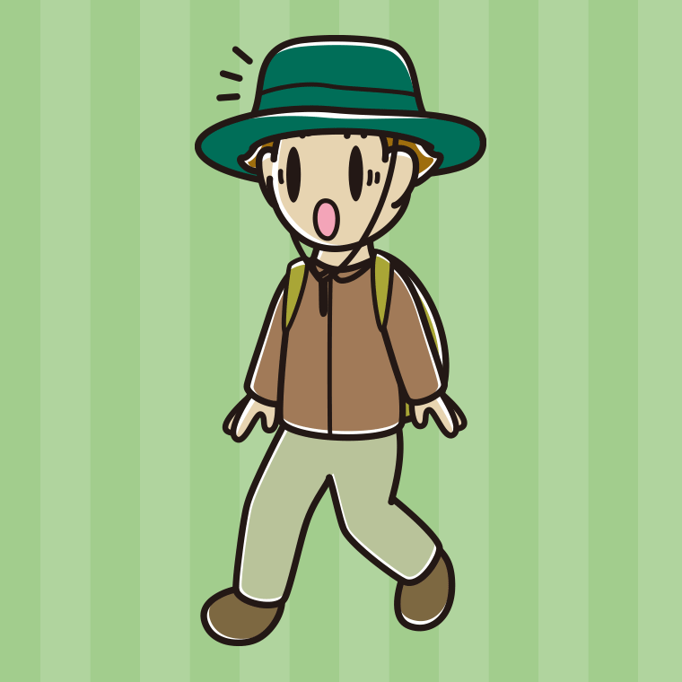 ハイキング中に驚く男子高校生のイラスト【色、背景あり】PNG