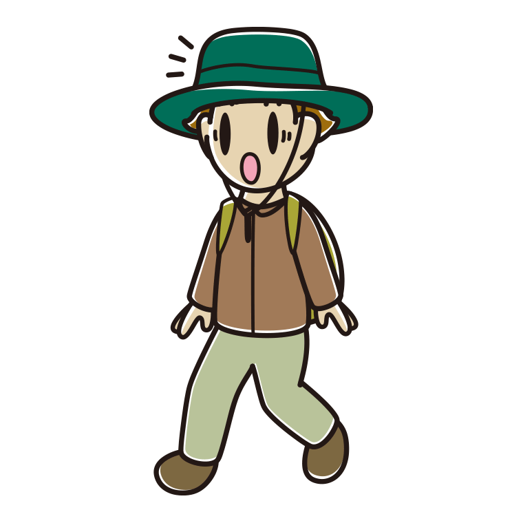 ハイキング中に驚く男子高校生のイラスト【色あり、背景なし】透過PNG