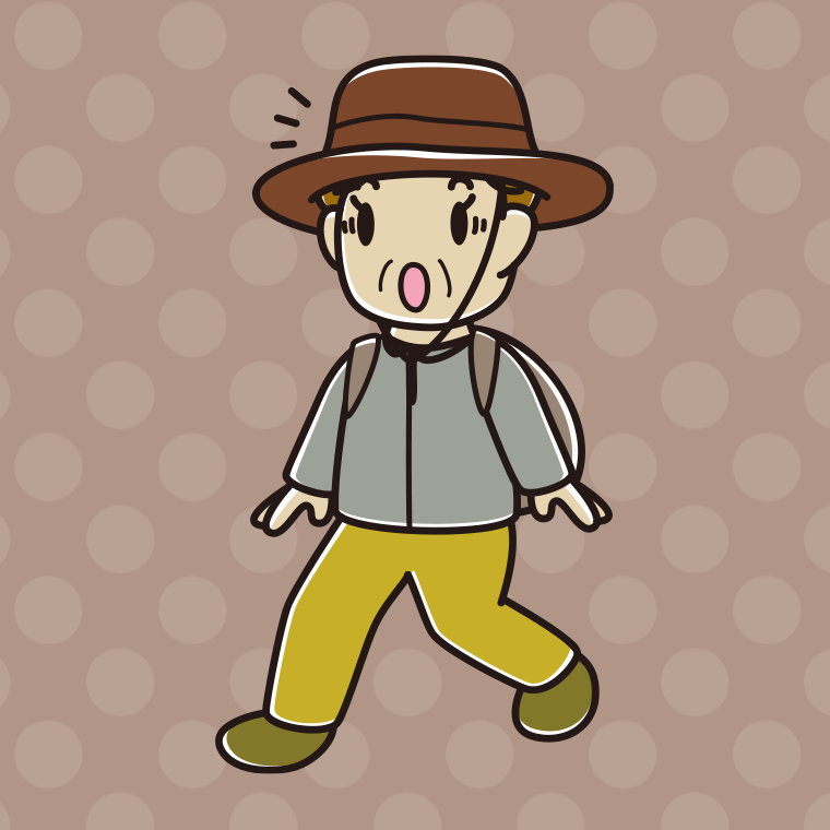 ハイキング中に驚くおばさんのイラスト【色、背景あり】PNG