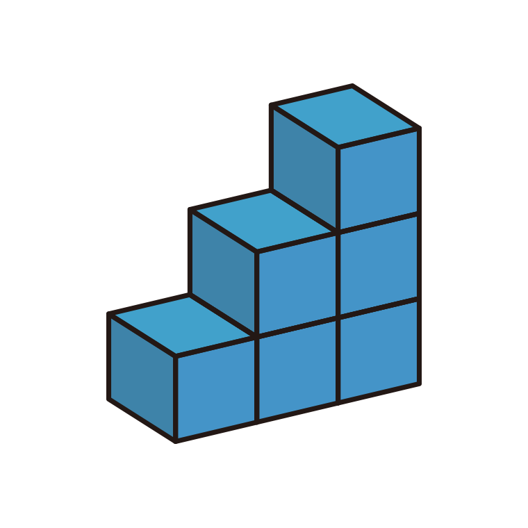 コツコツ積み上げ成長ブロックのイラスト02（3段階）【色あり、背景なし】透過PNG
