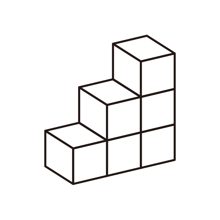 コツコツ積み上げ成長ブロックのイラスト02（3段階）【線のみ】透過PNG