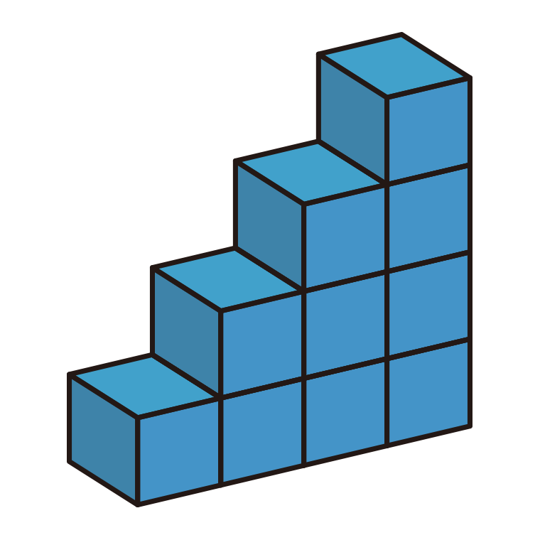 コツコツ積み上げ成長ブロックのイラスト03（4段階）【色あり、背景なし】透過PNG