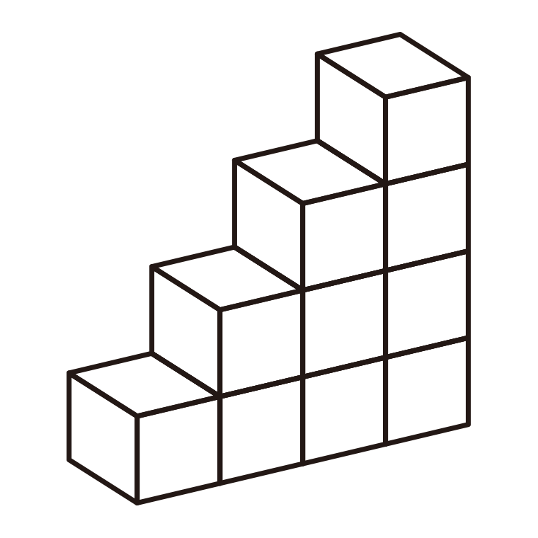コツコツ積み上げ成長ブロックのイラスト03（4段階）【線のみ】透過PNG
