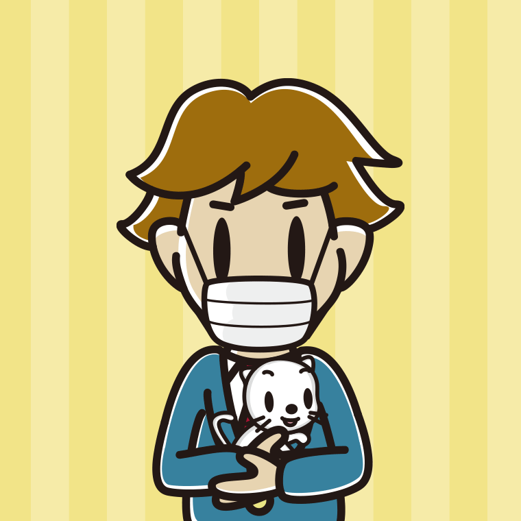 猫を抱いてマスクをする男子高校生のイラスト【色、背景あり】PNG
