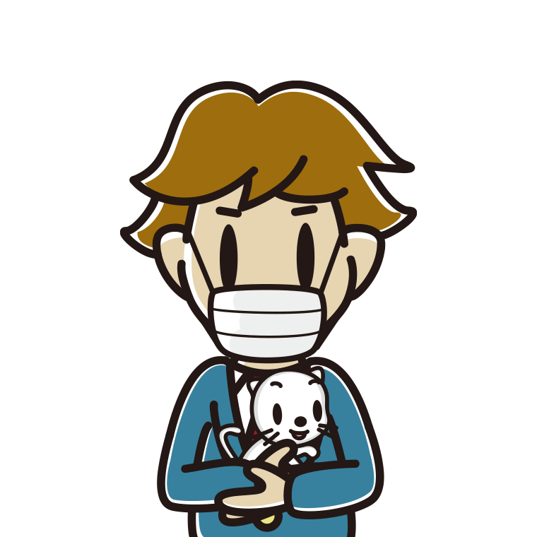 猫を抱いてマスクをする男子高校生のイラスト【色あり、背景なし】透過PNG