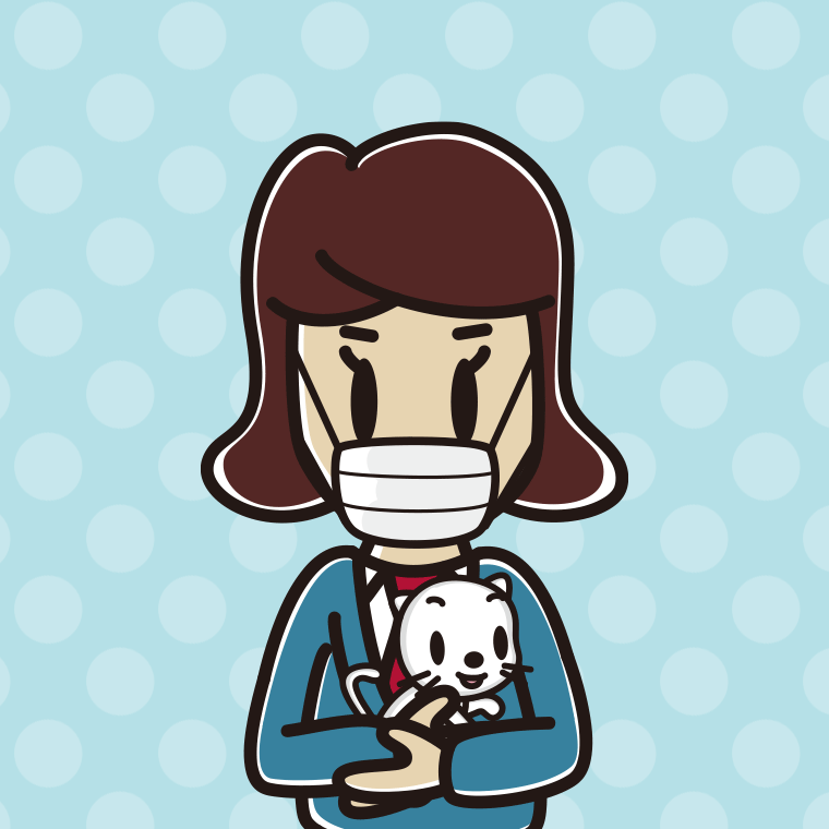 猫を抱いてマスクをする女子高校生のイラスト【色、背景あり】PNG