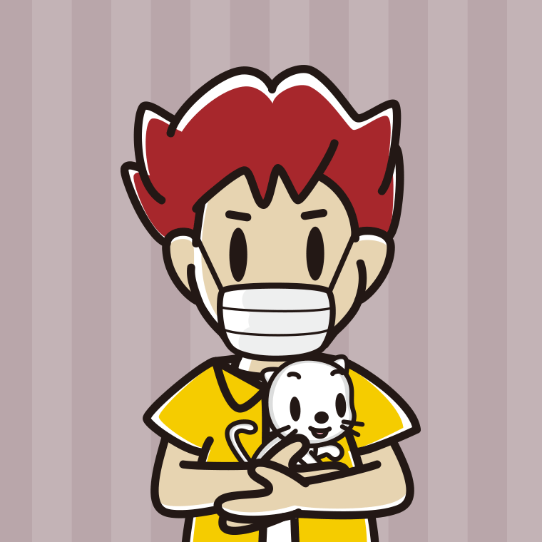 猫を抱いてマスクをする男子大学生のイラスト【色、背景あり】PNG