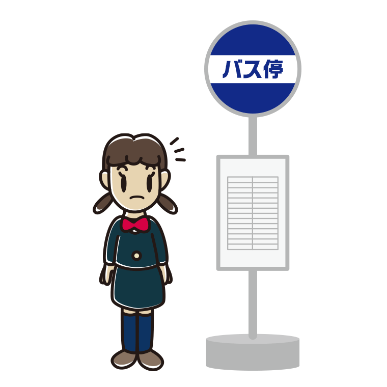 バス停で何かに気付く女子中学生のイラスト【色あり、背景なし】透過PNG
