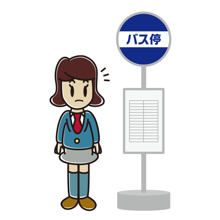 バス停で何かに気付く女子高校生のイラスト【色あり、背景なし】透過PNG