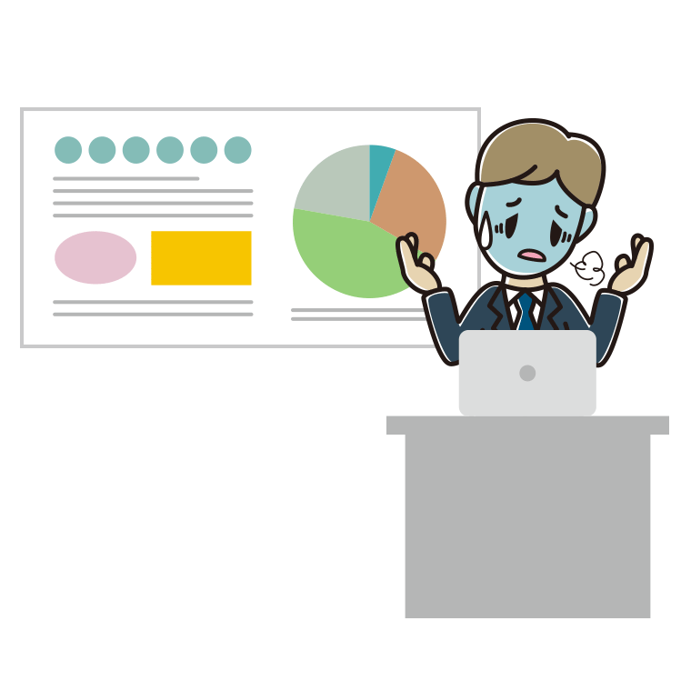 プレゼンで具合が悪い男性会社員のイラスト【色あり、背景なし】透過PNG