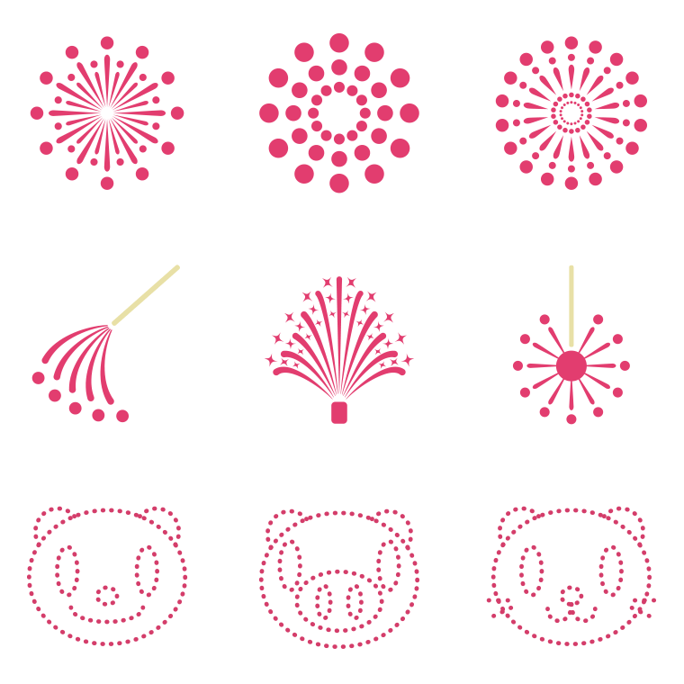 花火のイラスト・アイコンセット（9種）【色あり、背景なし】透過PNG