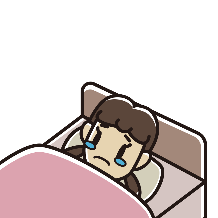 ベッドで寝ながら泣く女子中学生のイラスト【色あり、背景なし】透過PNG