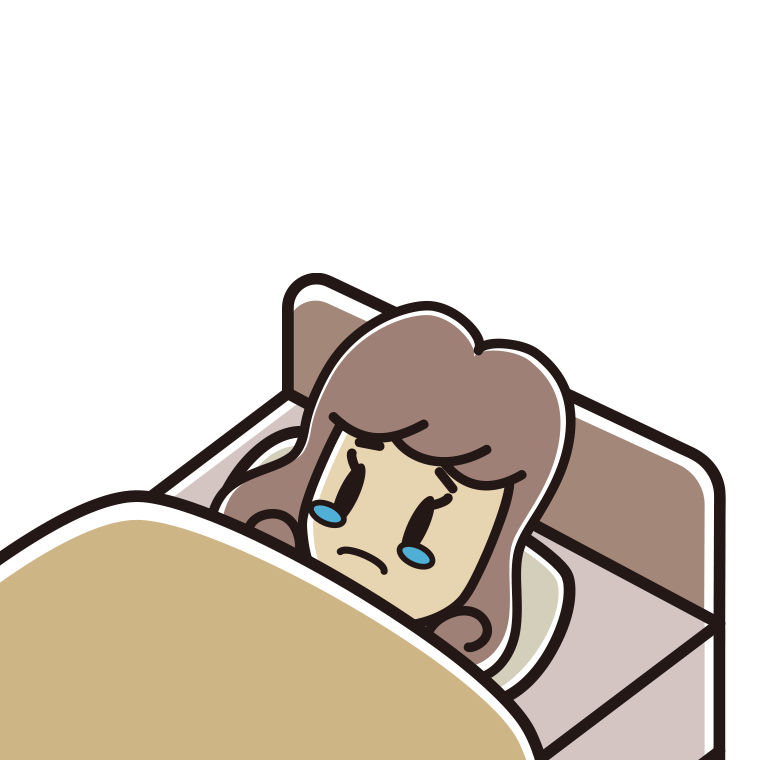 ベッドで寝ながら泣く女子大学生のイラスト【色あり、背景なし】透過PNG