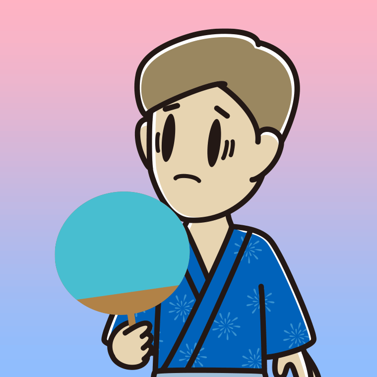 夕涼みで困る男性のイラスト【色、背景あり】PNG