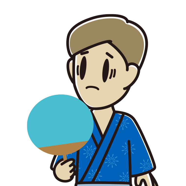 夕涼みで困る男性のイラスト【色あり、背景なし】透過PNG