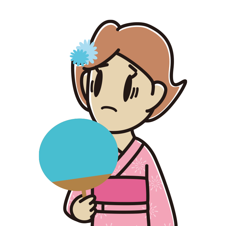 夕涼みで困る女性のイラスト【色あり、背景なし】透過PNG