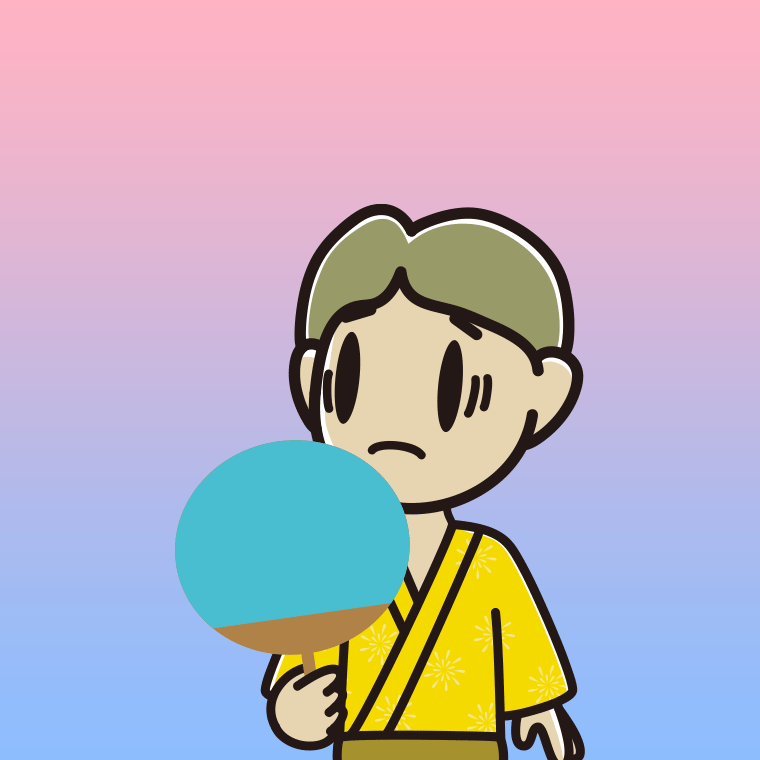 夕涼みで困る小学生男子のイラスト【色、背景あり】PNG